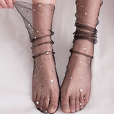 1 Pair Women'S Galaxy Pattern Tulle Tube Socks, Breathable Knit Polyamide 99% Spandex 1% Short Socks, Comfortable Loose Fit, Hand Washable - KawaSocks